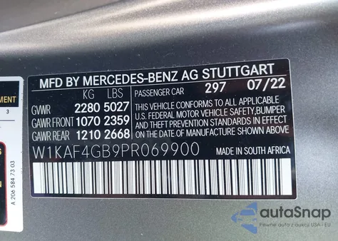 2023 Mercedes-Benz C 300 Sedan из США, поврежденный, VIN W1KAF4GB9PR069900